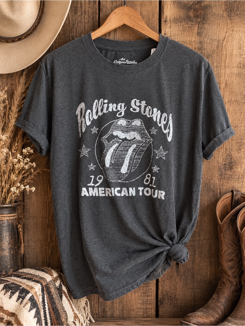 the Rolling Stones Black Graphic Tee with White Print